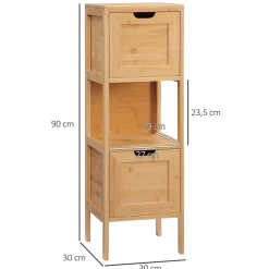 Meuble Wc|ProximaX Meuble de salle de bain en bambou avec 2 tiroirs, meuble bas latéral style campagnard, dispositif anti-basculement