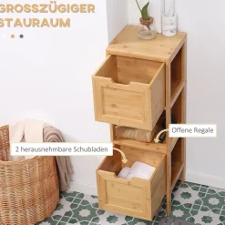 Meuble Wc|ProximaX Meuble de salle de bain en bambou avec 2 tiroirs, meuble bas latéral style campagnard, dispositif anti-basculement