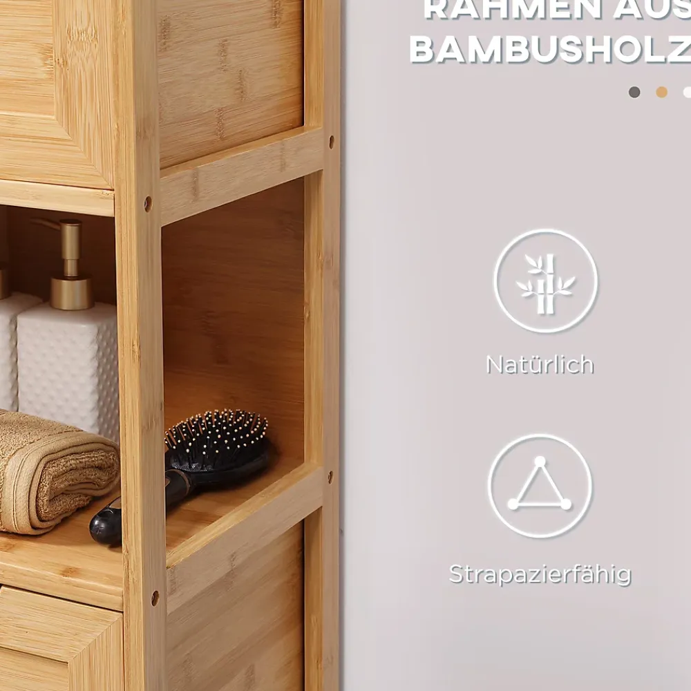 Meuble Wc|ProximaX Meuble de salle de bain en bambou avec 2 tiroirs, meuble bas latéral style campagnard, dispositif anti-basculement