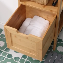 Meuble Wc|ProximaX Meuble de salle de bain en bambou avec 2 tiroirs, meuble bas latéral style campagnard, dispositif anti-basculement