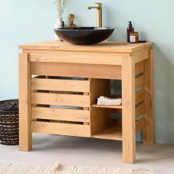 Meuble Sous-Vasque|Wanda Collection Meuble de salle de bain en teck Zen 85cm