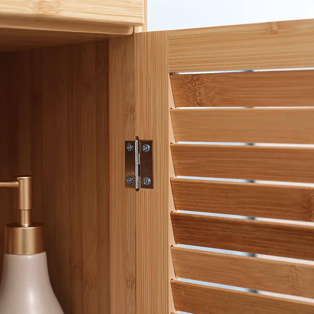Meuble Wc|ProximaX Meuble de salle de bain en bambou naturel, avec tiroir, trois étagères et compartiment ouvert, Bois naturel.