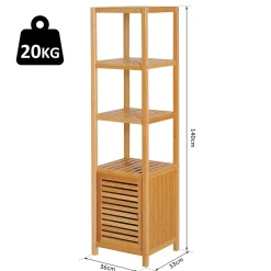 Meuble Wc|ProximaX Meuble de salle de bain en bambou naturel avec 3 compartiments ouverts, dimensions 36 x 33 x 140 cm pour un rangement optimal.