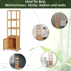 Meuble Wc|ProximaX Meuble de salle de bain en bambou naturel avec 3 compartiments ouverts, dimensions 36 x 33 x 140 cm pour un rangement optimal.