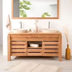 Meuble Sous-Vasque|Wanda Collection Meuble de salle de bain en teck Zen double vasque 145cm