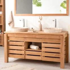 Meuble Sous-Vasque|Wanda Collection Meuble de salle de bain en teck Zen double vasque 145cm