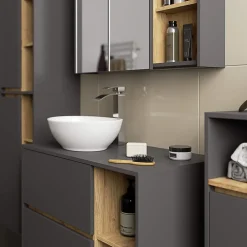 Armoire De Salle De Bains|3xE Living Meuble de salle de bain, gris graphite/chêne artisanal, 50 x 170 x 30 cm