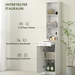 ProximaX Meuble de salle de bain haut et étroit, avec tiroir, porte et étagères réglables, pour salle de bain ou salon, blanc