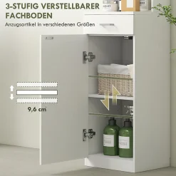 ProximaX Meuble de salle de bain haut et étroit, avec tiroir, porte et étagères réglables, pour salle de bain ou salon, blanc