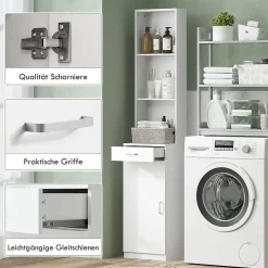 ProximaX Meuble de salle de bain haut et étroit, avec tiroir, porte et étagères réglables, pour salle de bain ou salon, blanc