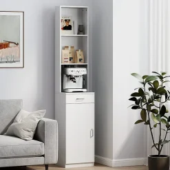 ProximaX Meuble de salle de bain haut et étroit, avec tiroir, porte et étagères réglables, pour salle de bain ou salon, blanc