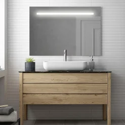 Ensemble Meuble De Salle De Bains|Cosyneo Meuble de salle de bain KING avec vasque à poser ronde et miroir Led STAM - Roble (chêne clair) - 120cm
