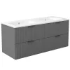 Meuble Vasque|AICA Sanitaire Meuble de salle de bain mural 120 cm Anthracite - 4 tiroirs + Lavabo double en céramique,