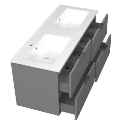 Meuble Vasque|AICA Sanitaire Meuble de salle de bain mural 120 cm Anthracite - 4 tiroirs + Lavabo double en céramique,
