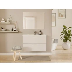Meuble Vasque|Sanitaire Meuble de salle de bain MINAO 80 en kit - 2 tiroirs - Blanc Brillant