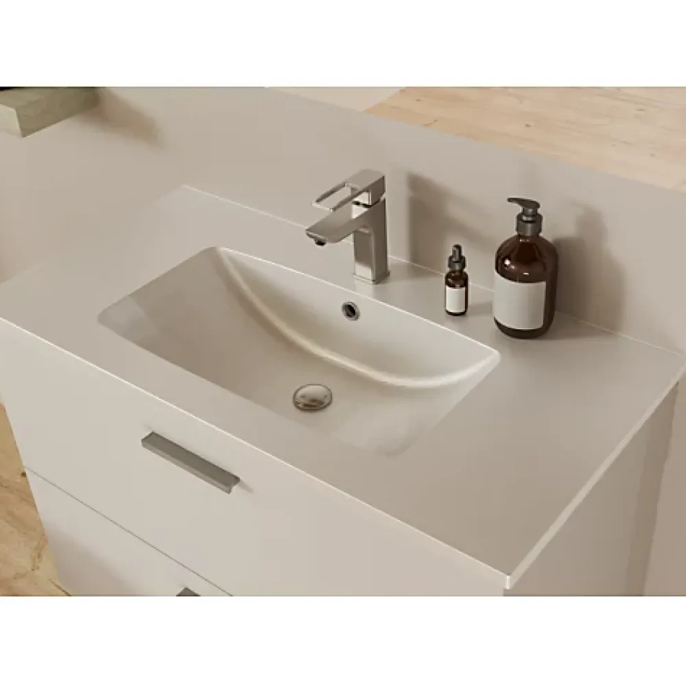 Meuble Vasque|Sanitaire Meuble de salle de bain MINAO 80 en kit - 2 tiroirs - Blanc Brillant
