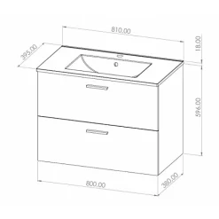 Meuble Vasque|Sanitaire Meuble de salle de bain MINAO 80 en kit - 2 tiroirs - Blanc Brillant
