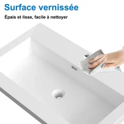 Meuble Vasque|AICA Sanitaire Meuble de salle de bain mural 80 cm Noyer - 2 tiroirs, lavabo (jointless & résistant),
