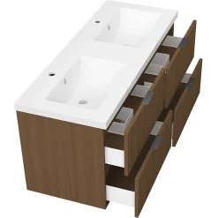 Meuble Vasque|AICA Sanitaire Meuble de salle de bain mural Noyer 120 cm - 4 tiroirs, lavabo inclus,