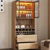 Armoire De Toilette|ProximaX Meuble de salle de bain, meuble bar, vitrine avec portes vitrées et éclairage, 180 cm