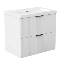 AICA Sanitaire Meuble de salle de bain mural 60 cm Blanc - 2 tiroirs, lavabo (jointless & résistant),