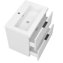 AICA Sanitaire Meuble de salle de bain mural 60 cm Blanc - 2 tiroirs, lavabo (jointless & résistant),
