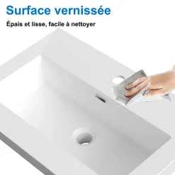 AICA Sanitaire Meuble de salle de bain mural 60 cm Blanc - 2 tiroirs, lavabo (jointless & résistant),