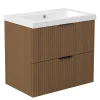AICA Sanitaire Meuble de salle de bain mural Noyer 60 cm - 2 tiroirs, lavabo inclus,