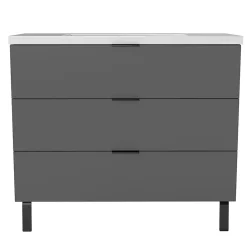 Meuble Vasque|AICA Sanitaire Meuble de salle de bain mural avec pieds Anthracite 100 cm - 3 tiroirs, lavabo inclus,