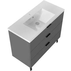 Meuble Vasque|AICA Sanitaire Meuble de salle de bain mural avec pieds Anthracite 100 cm - 3 tiroirs, lavabo inclus,