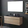 Ensemble Meuble De Salle De Bains|Kiamami Valentina Meuble De Salle De Bain Mobile 120 Cm En Chêne Naturel Avec Double Lavabo Noir Mat - Soleil