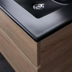 Ensemble Meuble De Salle De Bains|Kiamami Valentina Meuble De Salle De Bain Mobile 120 Cm En Chêne Naturel Avec Double Lavabo Noir Mat - Soleil