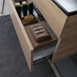 Ensemble Meuble De Salle De Bains|Kiamami Valentina Meuble De Salle De Bain Mobile 120 Cm En Chêne Naturel Avec Double Lavabo Noir Mat - Soleil