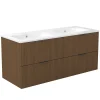 Meuble Vasque|AICA Sanitaire Meuble de salle de bain mural 120 cm Noyer - 4 tiroirs + Lavabo double en céramique,