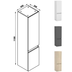 AICA Sanitaire Meuble de salle de bain mural, 30x30x110 cm, colonne anthracite,