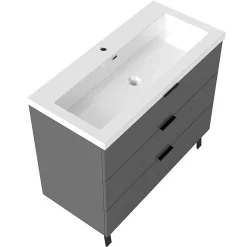 Meuble Vasque|AICA Sanitaire Meuble de salle de bain mural avec pieds 100 cm Anthracite - 3 tiroirs, lavabo (jointless & résistant),