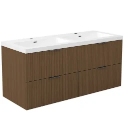 Meuble Vasque|AICA Sanitaire Meuble de salle de bain mural 120 cm Noyer - 4 tiroirs, lavabo (jointless & résistant),