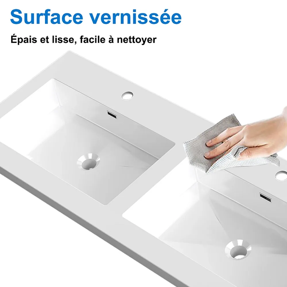 Meuble Vasque|AICA Sanitaire Meuble de salle de bain mural 120 cm Noyer - 4 tiroirs, lavabo (jointless & résistant),
