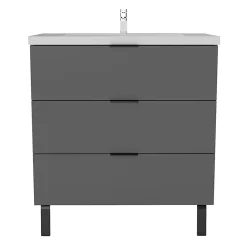 AICA Sanitaire Meuble de salle de bain mural avec pieds Anthracite 80 cm - 3 tiroirs, lavabo inclus,