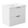 Meuble Vasque|AICA Sanitaire Meuble de salle de bain mural Blanc 60 cm - 2 tiroirs, lavabo inclus,
