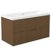 Meuble Vasque|AICA Sanitaire Meuble de salle de bain mural 100 cm Noyer - 2 tiroirs, lavabo (jointless & résistant),