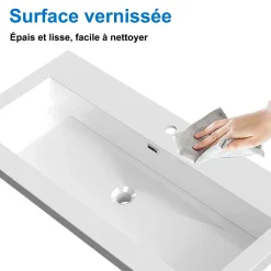 Meuble Vasque|AICA Sanitaire Meuble de salle de bain mural 100 cm Noyer - 2 tiroirs, lavabo (jointless & résistant),