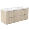AICA Sanitaire Meuble de salle de bain mural 120 cm Chêne - 4 tiroirs, lavabo (jointless & résistant),