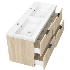 AICA Sanitaire Meuble de salle de bain mural 120 cm Chêne - 4 tiroirs, lavabo (jointless & résistant),