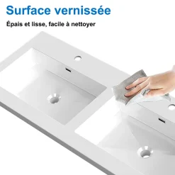 AICA Sanitaire Meuble de salle de bain mural 120 cm Chêne - 4 tiroirs, lavabo (jointless & résistant),