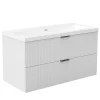 AICA Sanitaire Meuble de salle de bain mural 100 cm Blanc - 2 tiroirs, lavabo (jointless & résistant),