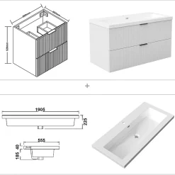 AICA Sanitaire Meuble de salle de bain mural 100 cm Blanc - 2 tiroirs, lavabo (jointless & résistant),