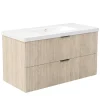 Meuble Vasque|AICA Sanitaire Meuble de salle de bain mural Chêne 100 cm - 2 tiroirs, lavabo inclus,