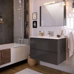 T-Bath Meuble de salle de bain NELI 2 tiroirs 80 cm anthracite Inclus lavabo, miroir et applique LED