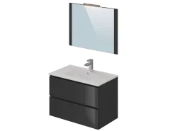 T-Bath Meuble de salle de bain NELI 2 tiroirs 80 cm anthracite Inclus lavabo, miroir et applique LED